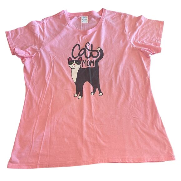 Womens XXL Cat Logo Novelty Graphic T Shirt Short Sleeve 100% Cotton Kidcore - Picture 1 of 8